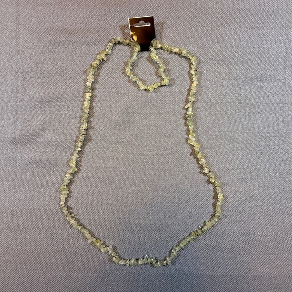 Pale Green Gemstone Chip Necklace and Bracelet Set Boho Natural Stone Jewelry
